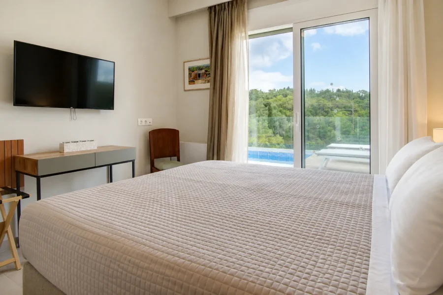 giardinia corfu holiday homes bedroom pool view 02