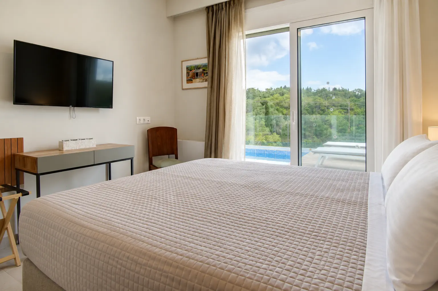 giardinia corfu holiday homes bedroom pool view 02