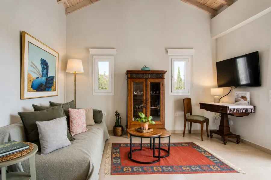giardinia corfu holiday homes living room wide angle 09
